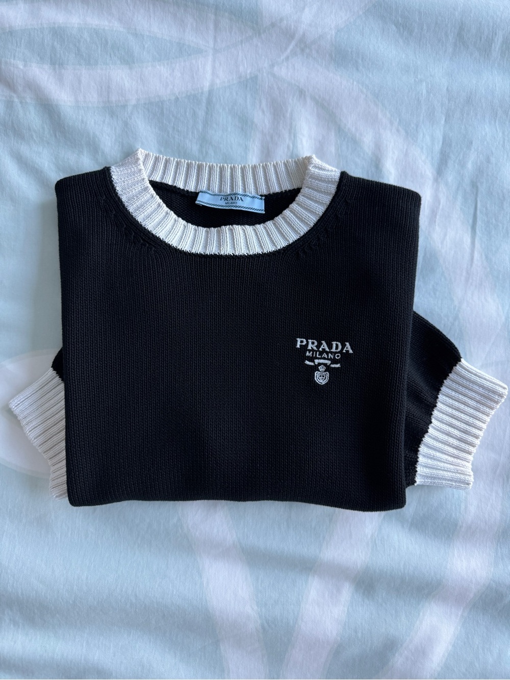 Prada Black Crewneck Sweater with White Trim